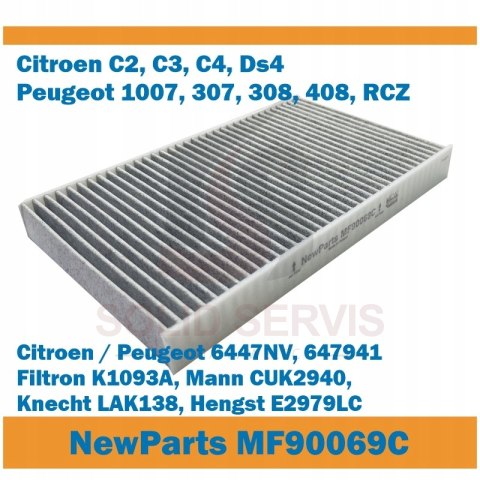 Filtr kabinowy MF90069C z węglem Citroen Peugeot zamiennik Filtron K1093A