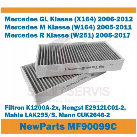 Filtr kabinowy z węglem MF90099C MERCEDES GL, M, R zam. Filtron K1200A-2x