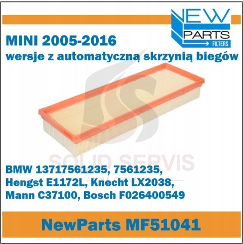 Filtr powietrza MF51041 Mini 2005-2016 automat zamiennik Hengst E1172L