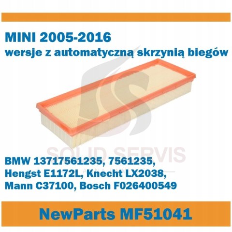 Filtr powietrza MF51041 Mini 2005-2016 automat zamiennik Hengst E1172L