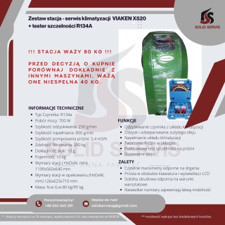 Profesjonalna półautomatyczna stacja obsługi klimatyzacji VIAKEN X520 + tester szczelności R134A