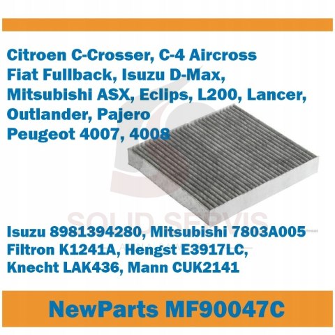 Filtr kabinowy MF90047C z węglem Citroen Fiat Mitsubishi zam Filtron K1241A