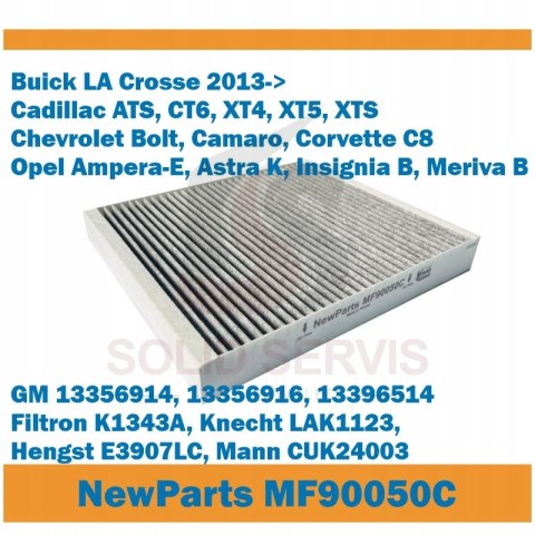 Filtr kabinowy MF90050C z węglem Buick Cadillac Chevrolet Opel zam. K1343A
