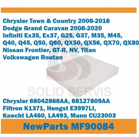 Filtr kabinowy MF90084 Chrysler Dodge Infiniti Nissan zamiennik WIX 24479