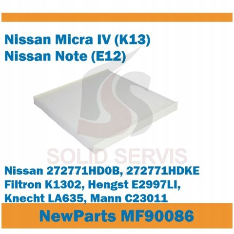 Filtr kabinowy MF90086 Nissan Micra, Note zamiennik Filtron K1302