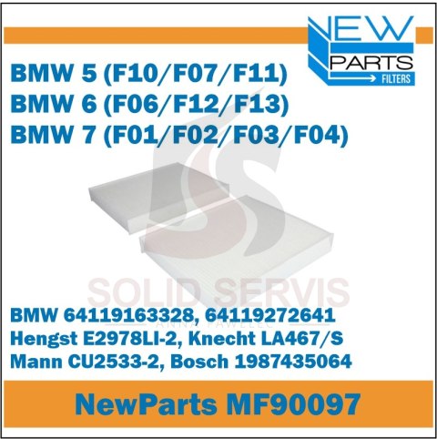 Filtr kabinowy MF90097 BMW 5, 6, 7 zamiennik Filtron K1260-2x