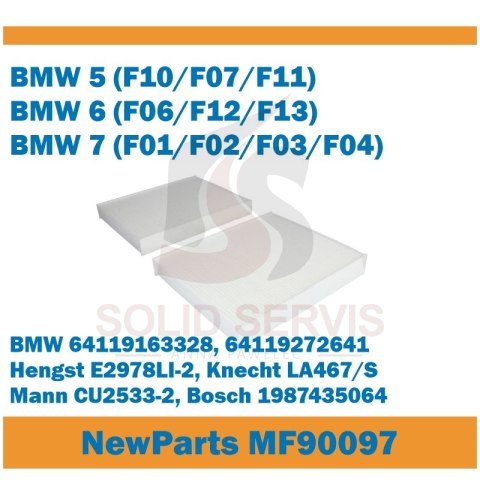 Filtr kabinowy MF90097 BMW 5, 6, 7 zamiennik Filtron K1260-2x
