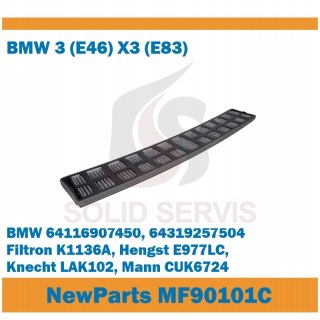 Filtr kabinowy MF90101C z węglem aktywnym BMW E46 E83 zam Filtron K1136A