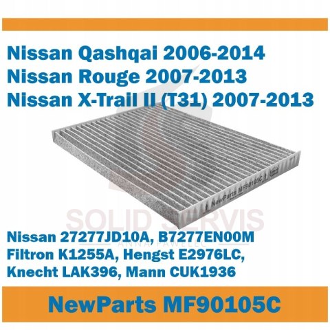 Filtr kabinowy MF90105C z węglem Nissan Qashqai X-Trail zamiennik K1255A