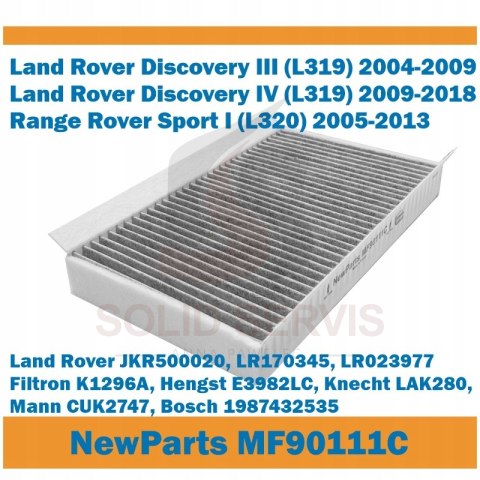 Filtr kabinowy MF90111C z węglem aktywnym Discovery Range Rover zam K1296A
