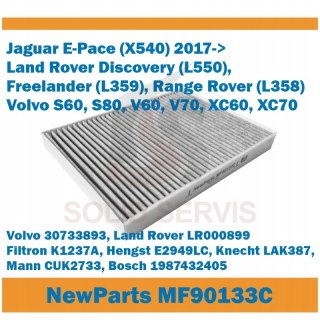 Filtr kabinowy MF90133C z węglem Jaguar Land Rover Volvo zamiennik K1237A