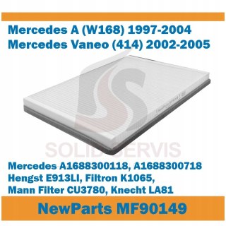 Filtr kabinowy MF90149 MERCEDES A W168 VANEO 414 zamiennik Filtron K1065