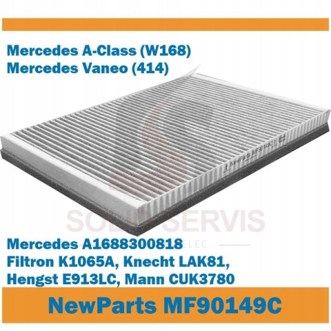 Filtr kabinowy MF90149C z węglem aktywnym MERCEDES A (W168), VANEO K 1065A