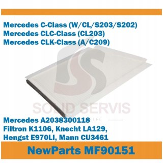 Filtr kabinowy MF90151 Mercedes W203 W202 W209 zamiennik Filtron K1106