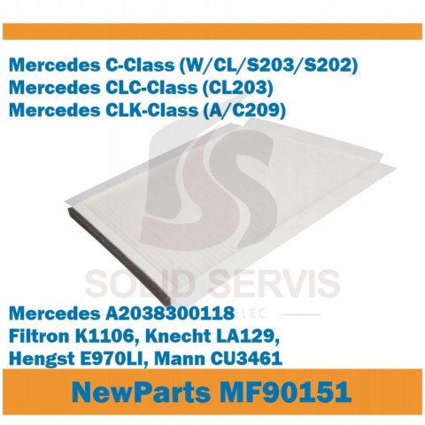 Filtr kabinowy MF90151 Mercedes W203 W202 W209 zamiennik Filtron K1106