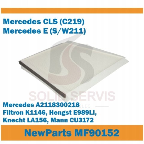 Filtr kabinowy MF90152 Mercedes E (W211) zamiennik Filtron K1146