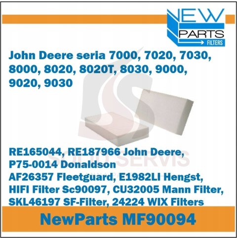 Filtr kabinowy do traktora MF90094 John Deere zamiennik RE165044, RE187966