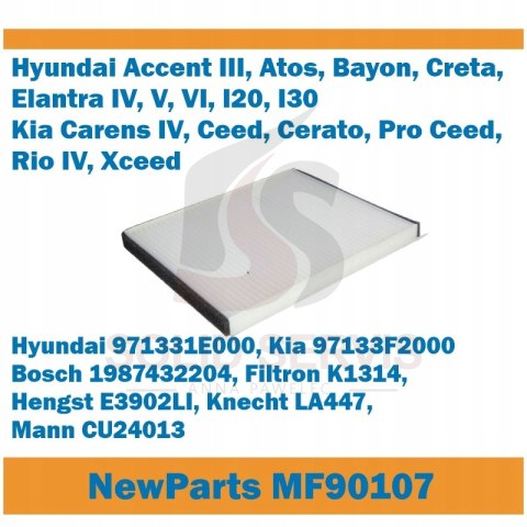 Filtr kabinowy samochodowy MF90107 Hyundai Kia zamiennik Filtron K1314