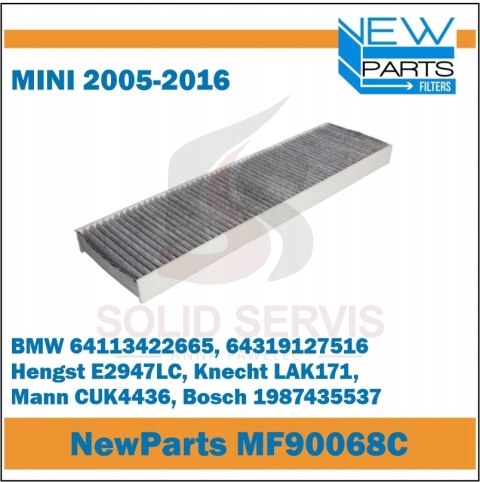 Filtr kabinowy z węglem MF90068C Mini 2005-2016 zamiennik Filtron K1239A