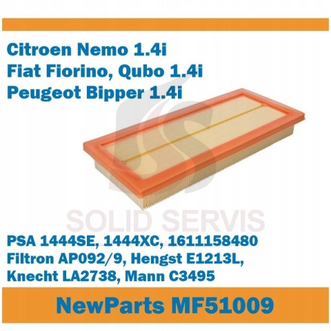 Filtr powietrza MF51009 Nemo Qubo Bipper 1.4i zamiennik Filtron AP092/9