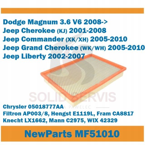 Filtr powietrza MF51010 Grand Cherokee WK Comannder zamiennik Fram CA8817