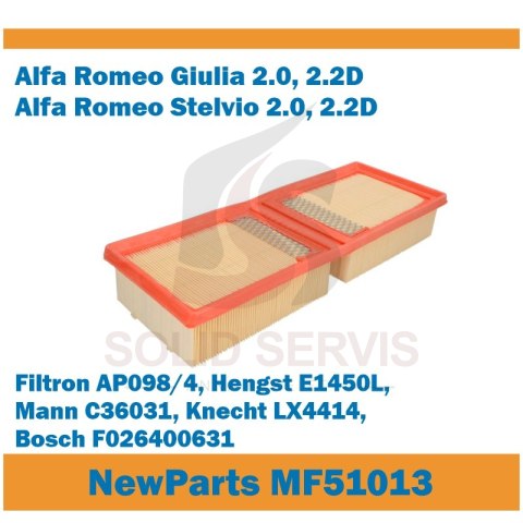 Filtr powietrza MF51013 Alfa Romeo Giulia Stelvio zamiennik Filtron AP098/4
