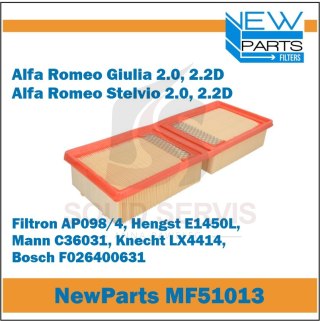 Filtr powietrza MF51013 Alfa Romeo Giulia Stelvio zamiennik Filtron AP098/4