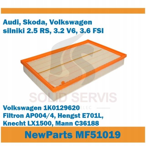 Filtr powietrza MF51019 zam Filtron AP004/4 Audi Volkswagen 3.2V6 3.6FSI