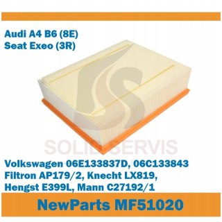 Filtr powietrza MF51020 Audi A4 B6 (8E) Seat Exeo (3R) zam Filtron AP 179/2