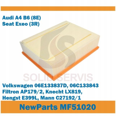Filtr powietrza MF51020 Audi A4 B6 (8E) Seat Exeo (3R) zam Filtron AP 179/2