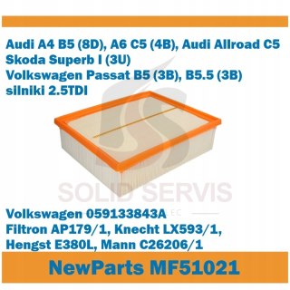 Filtr powietrza MF51021 Audi A4 B5 A6 C5 Skoda Superb I VW Passat B5 AP179/1