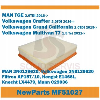 Filtr powietrza MF51027 MAN TGE VW CRAFTER MULTIVAN T7 zam Filtron AP157/10
