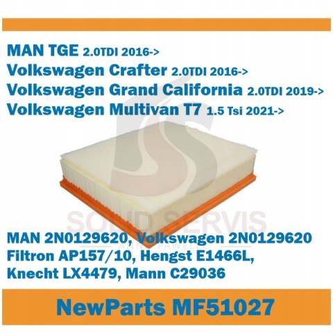 Filtr powietrza MF51027 MAN TGE VW CRAFTER MULTIVAN T7 zam Filtron AP157/10