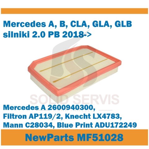 Filtr powietrza MF51028 Mercedes A B CLA GLA GLB 2.0/2.0H zam. AP119/2