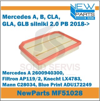 Filtr powietrza MF51028 Mercedes A B CLA GLA GLB 2.0/2.0H zam. AP119/2