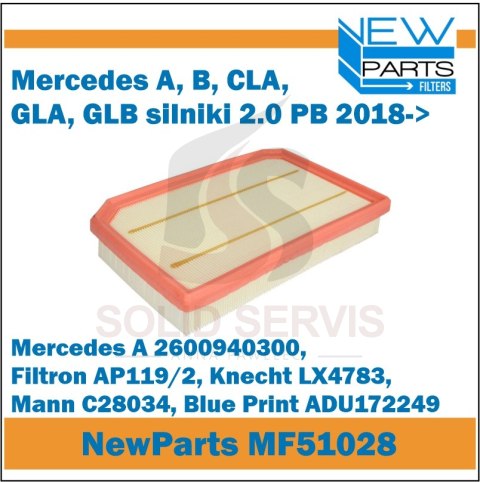 Filtr powietrza MF51028 Mercedes A B CLA GLA GLB 2.0/2.0H zam. AP119/2