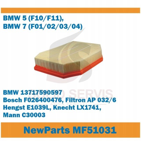 Filtr powietrza MF51031 BMW 5 (F10/F11) 7 (F01/02/03/04) Filtron AP032/6