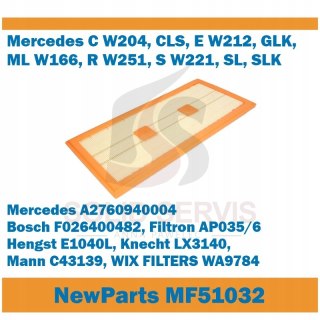 Filtr powietrza MF51032 C W204 E W212 ML W166 R W251 S W221 Filtron AP035/6