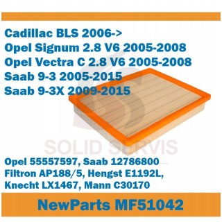 Filtr powietrza MF51042 BLS Vectra C Saab 9-3 zamiennik Filtron AP188/5