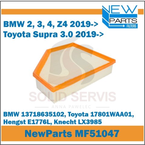 Filtr powietrza MF51047 BMW 2, 3, 4, Z4 Toyota Supra 3.0 2019> zam. E1776L