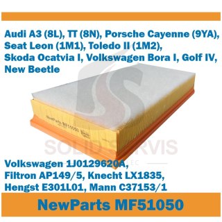 Filtr powietrza MF51050 Audi Porsche Seat Skoda VW zam. AP149/5 AP149/1
