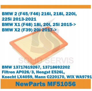 Filtr powietrza MF51056 BMW 2 X1 X2 zamiennik Filtron AP026/3