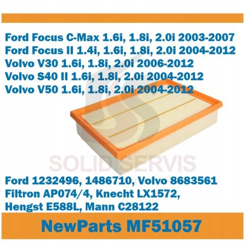 Filtr powietrza MF51057 Focus II C30 S40 V50 zamiennik Filtron AP074/4