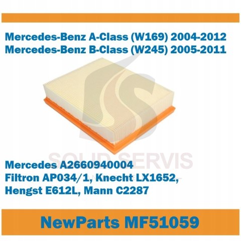 Filtr powietrza MF51059 Mercedes A (W169) B (W245) zamiennik Filtron AP034/1