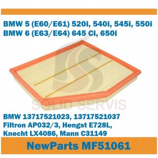 Filtr powietrza MF51061 BMW 5 E60 6 E63 zamiennik Filtron AP032/3