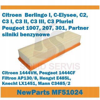 Filtr powietrza SAMOCHODOWY MF51024 zam Filtron AP130/8 Citroen Peugeot