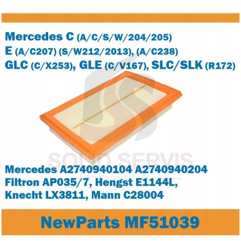 Filtr powietrza SAMOCHODOWY MF51039 Mercedes A2740940104 A2740940204