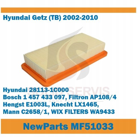 Filtr powietrza samochodowy MF51033 Hyundai Getz zamiennik Filtron AP108/4