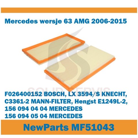 Zestaw filtrów powietrza MF51043 Mercedes 63 AMG zamiennik Hengst E1249L-2