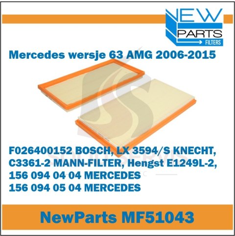 Zestaw filtrów powietrza MF51043 Mercedes 63 AMG zamiennik Hengst E1249L-2